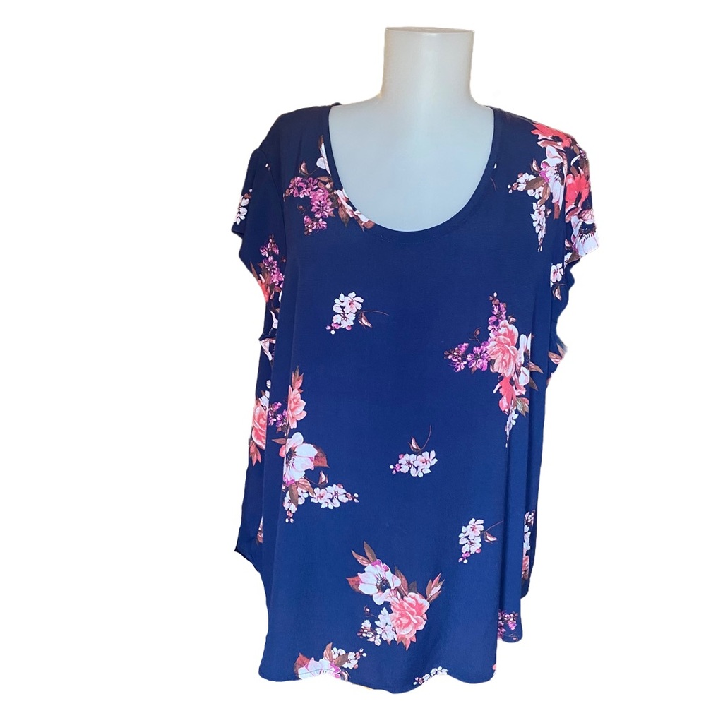 Navy Blue and Floral Liz Claiborne Flowy Top